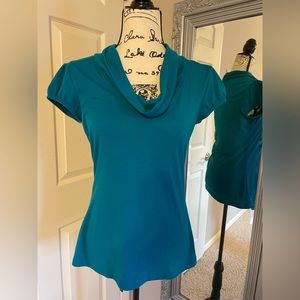 Teal cowl neck top
